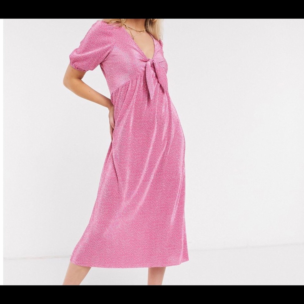 ASOS DESIGN plisse midi dress with knot in size 8